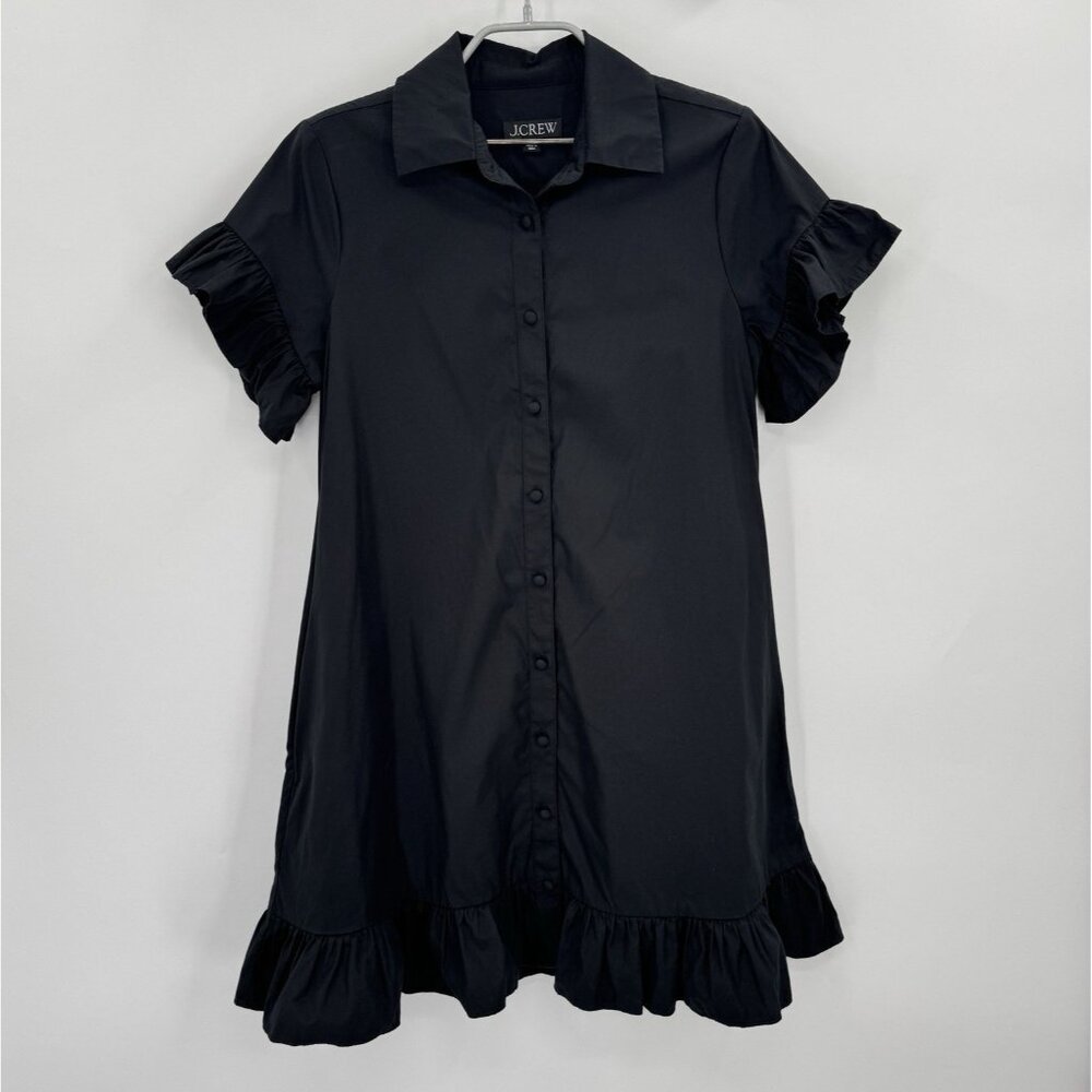 J Crew Amelia Cotton Poplin Shirt Dress In Black Size XS A-line Mini Collared